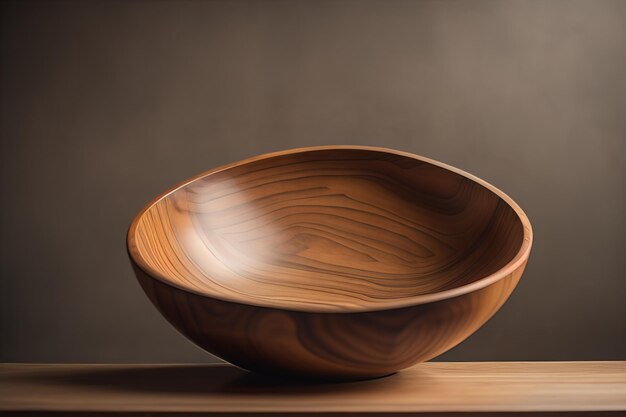 Empty wooden bowl on wooden background Top view Copy space ai generative