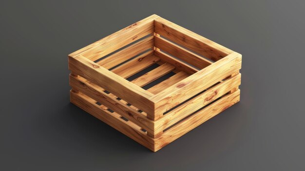 Photo an empty wooden box or crate isolated in 3d a wood tray for farm produce a wooden plank container for market storage and a pallet for delivery