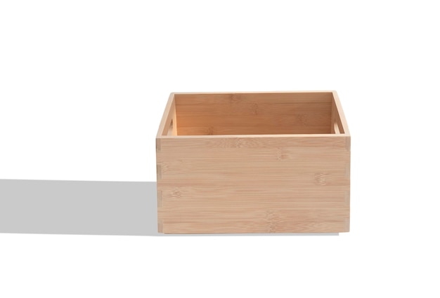 Empty wooden box on isolated background