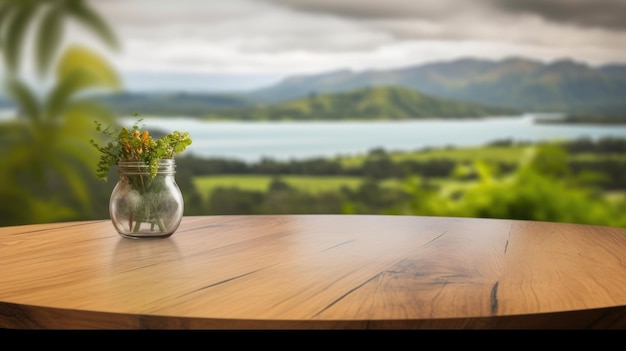 Foto il piano del tavolo vuoto in legno marrone con sfondo sfocato della natura neozelandese immagine ai generativa aig30