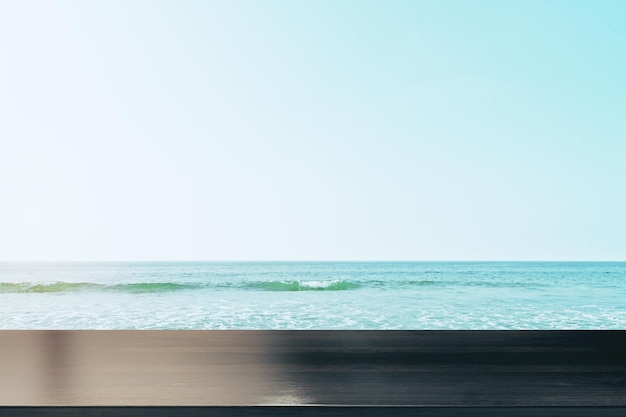 Empty wooden counter on beach