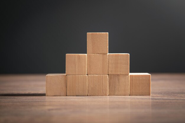 Empty wooden cubes on the table