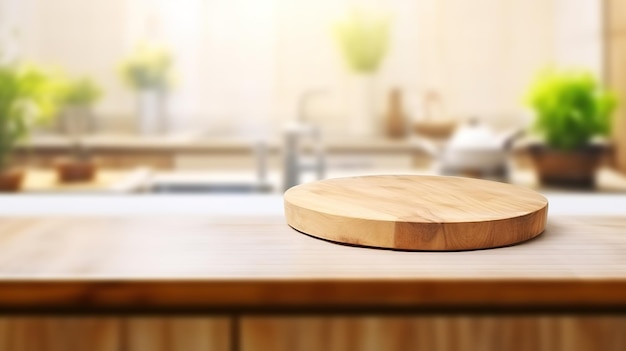 Empty wooden cutting board on table in kitchen