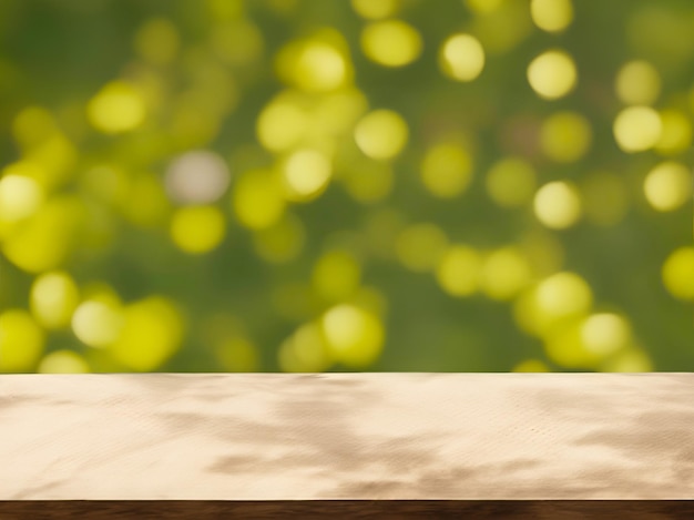 Foto tavolo di legno vuoto su uno sfondo naturale sfocato scena liscia per la presentazione di prodotti alla moda