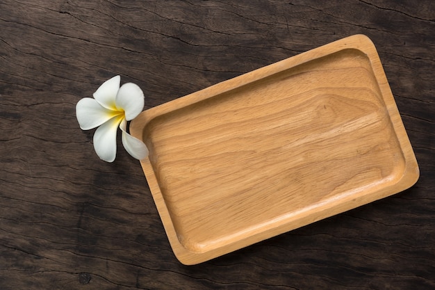 Empty wooden dish on table. background for plain text or product