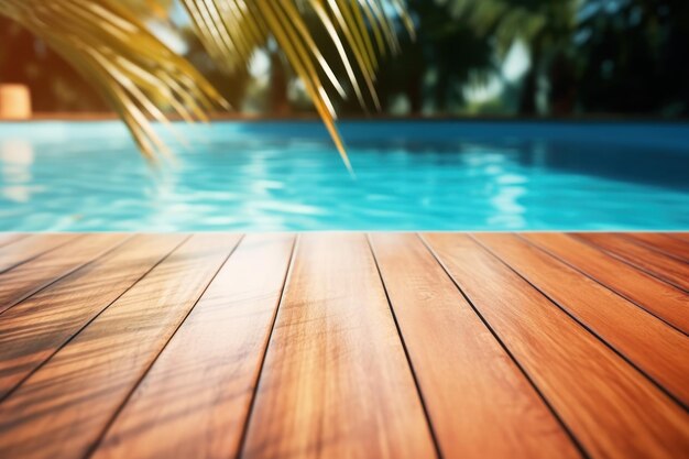 Empty wooden floor near the pool