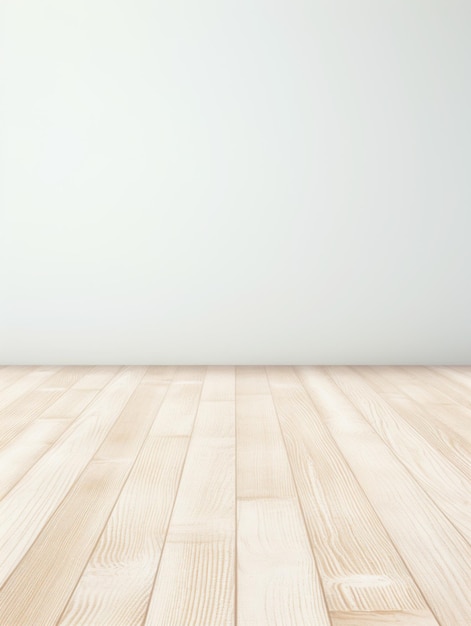 Photo empty wooden floor with white wall background ai