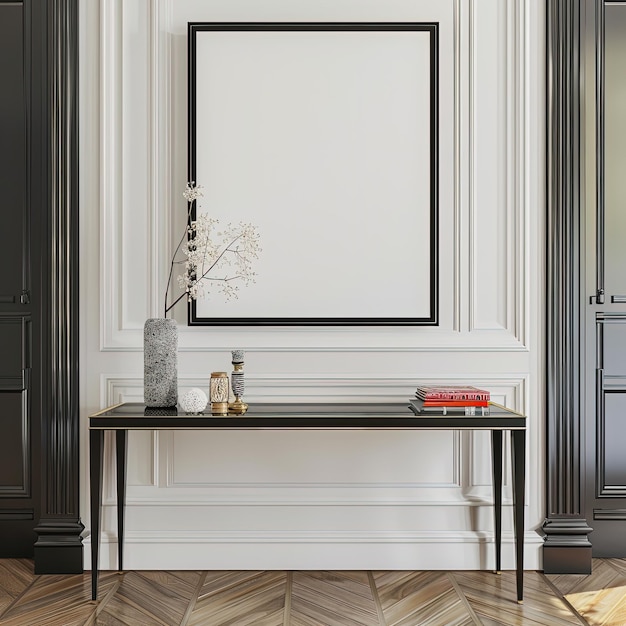 empty wooden frame on white background mockup minimalist