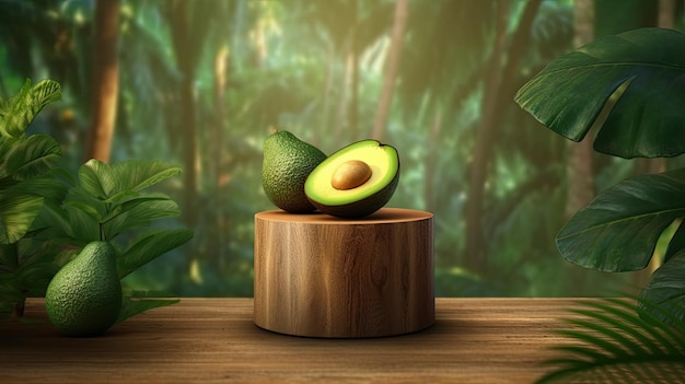 An Empty Wooden Mat in an Abundant Grove of Avocado with a Natural Backdrop