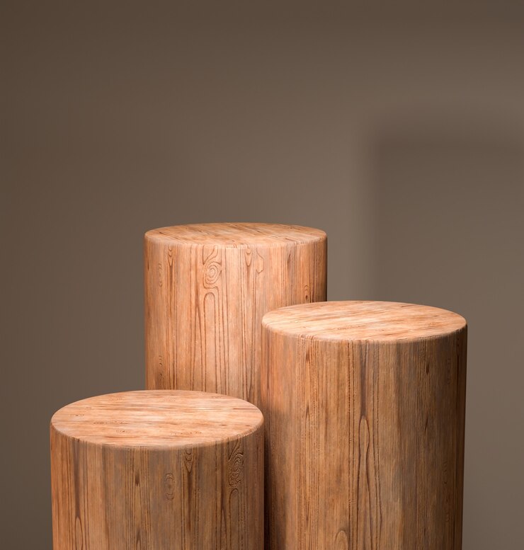 Photo empty wooden pedestal for product display