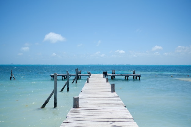 Empty wooden pier and full ocean view