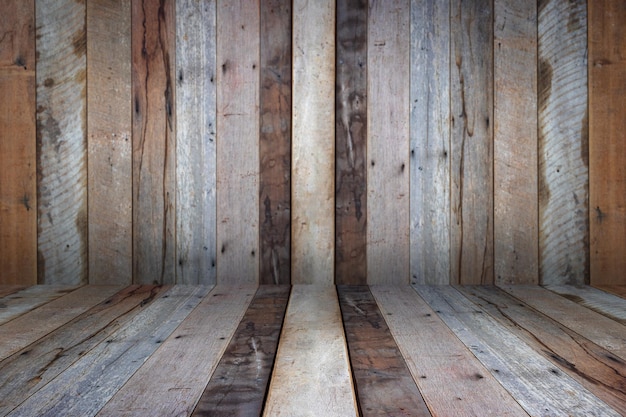 Fondo interno vuoto della stanza del pavimento di prospettiva della parete delle plance di legno