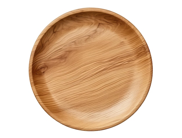 Пустая деревянная тарелка на белом фоне, вид сверху