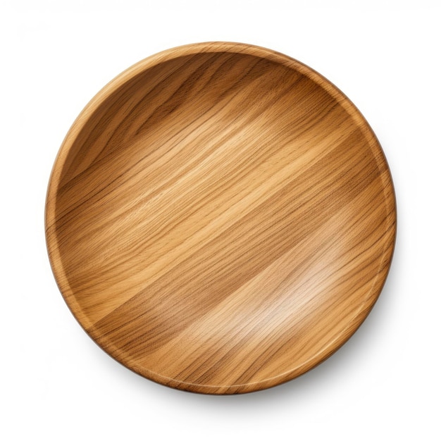 Empty wooden plate isolated on white background with clipping path