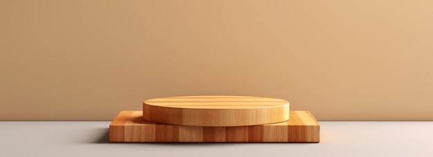 Empty wooden podium on table over modern background Interior mock up for design and product display