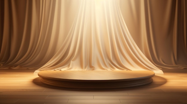 Empty Wooden Podium with Curtains