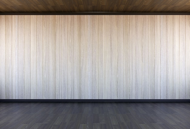 Empty wooden room interior, 3D rendering