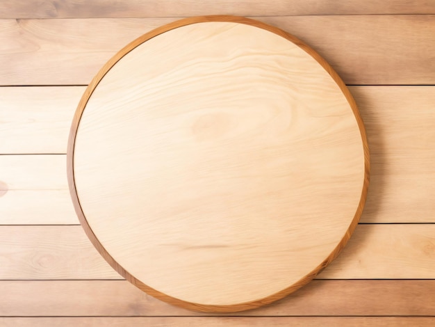 Empty wooden round board on wood table Round wooden top view for display your products