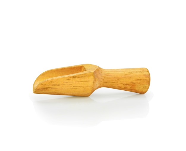 Empty wooden scoop on a white background