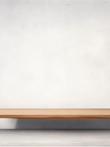 Empty wooden shelf on concrete wall background studio for showing or design blank backdrop