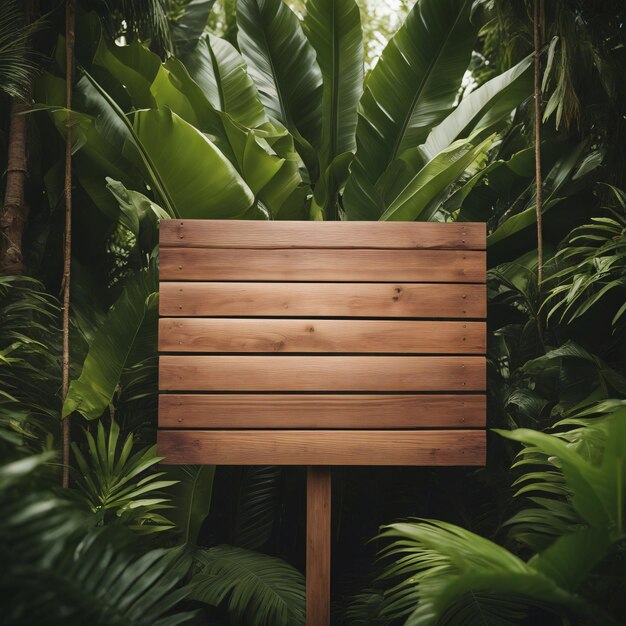 Empty wooden sign in bird of paradise in jungle