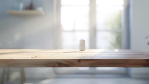 empty wooden table against abstract blur white interior background montage product d Generative AI