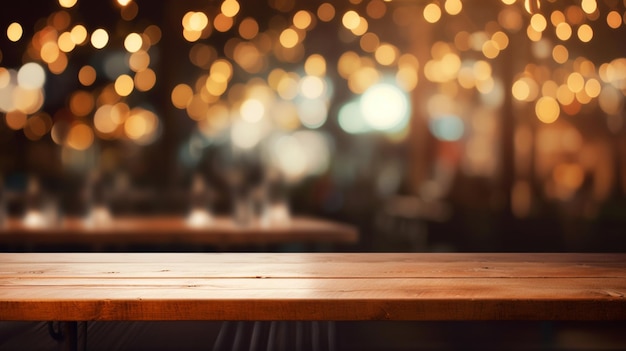 Empty wooden table background and bokeh