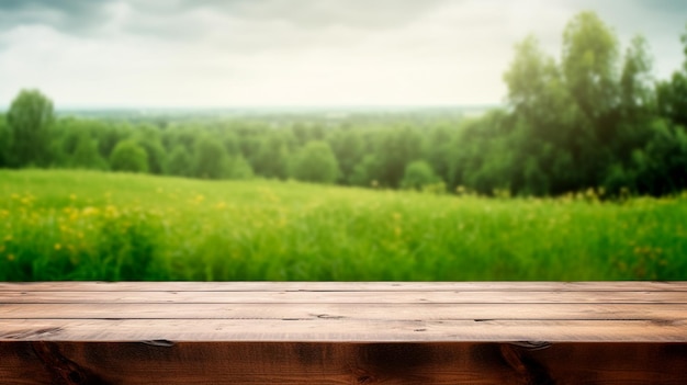 Пустой деревянный стол на фоне поля Генеративный ИИ