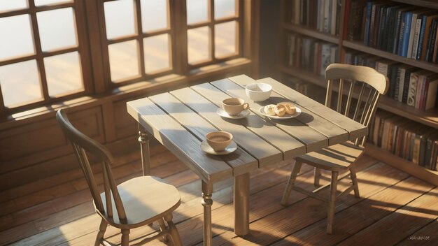 Empty wooden table blur light coffee shop