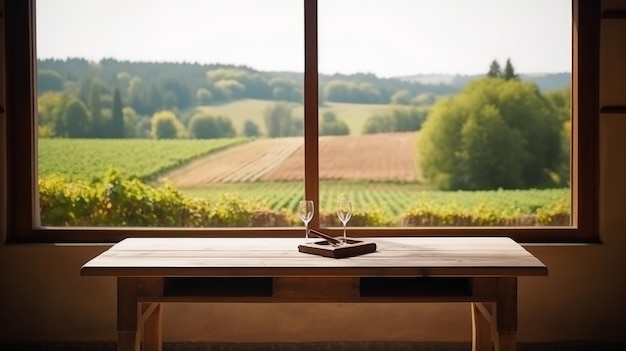 空の木製テーブルの背景がぼやけて生成 AI