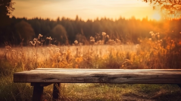 Empty Wooden table blurred background Generative AI