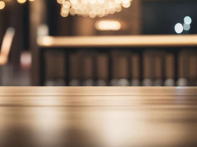 Photo empty wooden table and blurred background of harvest