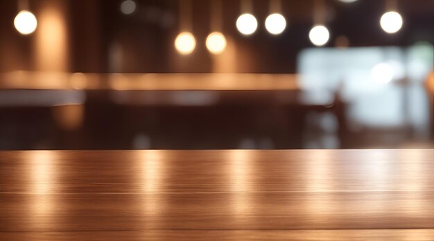 Empty wooden table and blurred background