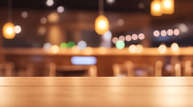 Empty wooden table and blurred background