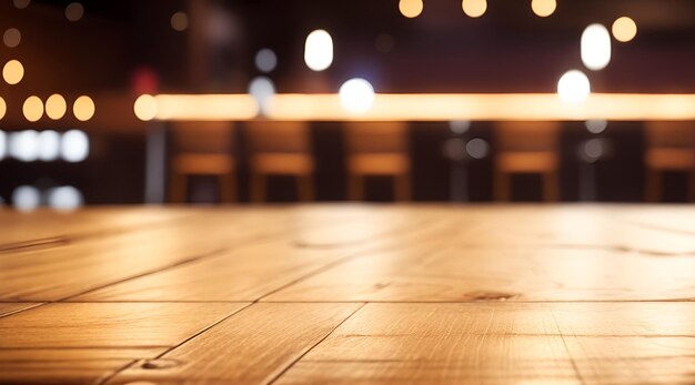 Empty wooden table and blurred background