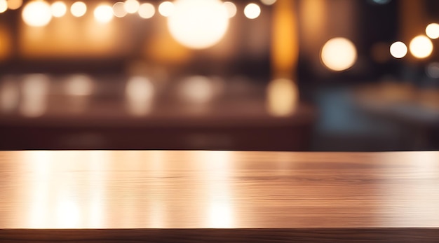 Empty wooden table and blurred background