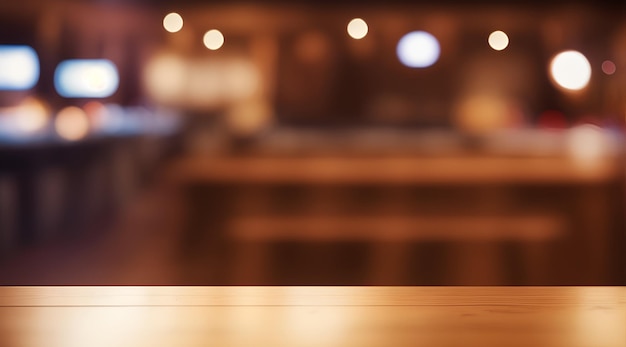 Empty wooden table and blurred background