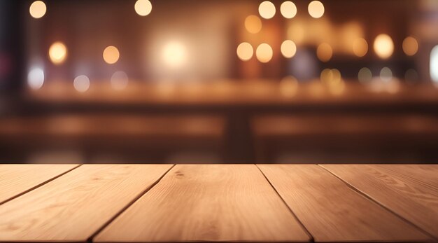 Empty wooden table and blurred background