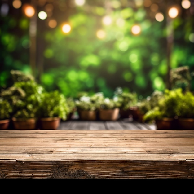 Empty wooden table and bokeh background product display montage