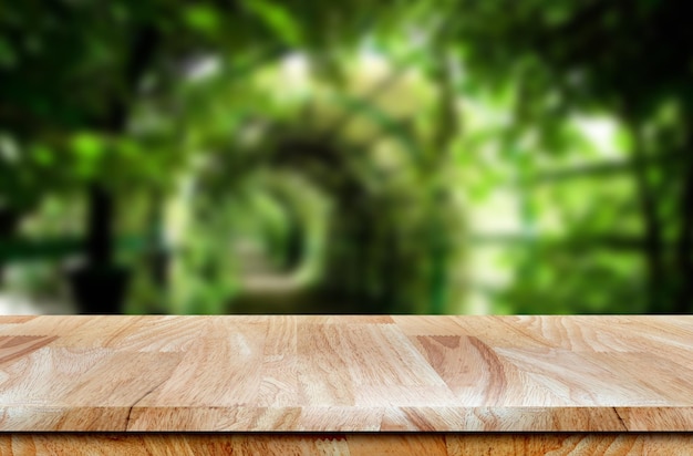 Empty Wooden table in garden product background