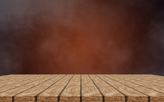 empty wooden table isolated on dark brown and smoky background. for simulating your product