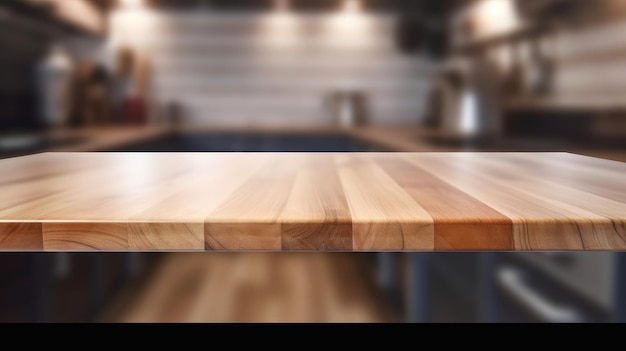 キッチンの背景に空の木製テーブル イラスト AI 生成