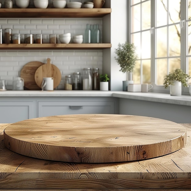 Photo empty wooden table in kitchen