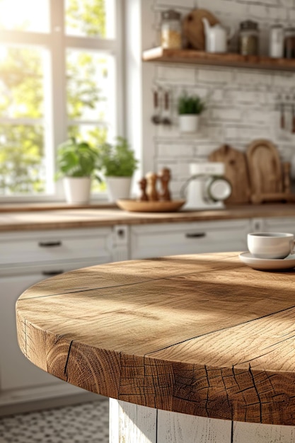 Photo empty wooden table in kitchen