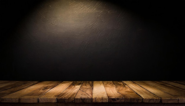 空の木製のテーブル 製品の展示のためのモックアップ 黒い背景