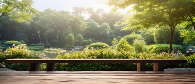 Empty wooden table on natural background