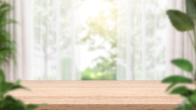 Empty wooden table near a window