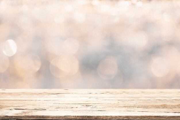 Empty wooden table for present product.