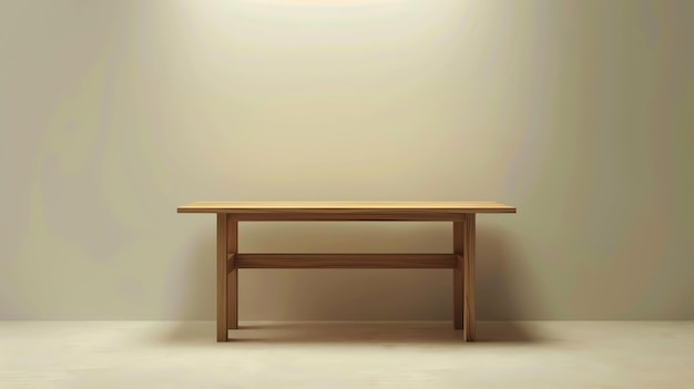 Photo an empty wooden table sits in the center of a beige room the table is made of light brown wood and has a simple modern design