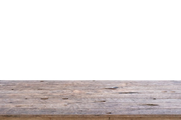 Empty wooden table top isolated on white background for montage product display